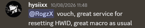 Discord vouch from a RogzX customer