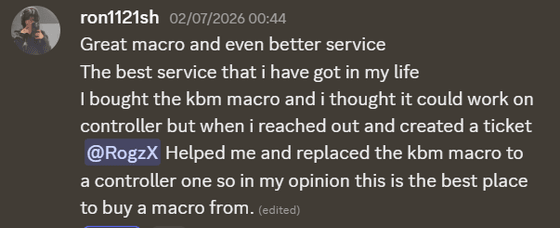 Discord vouch from a RogzX customer